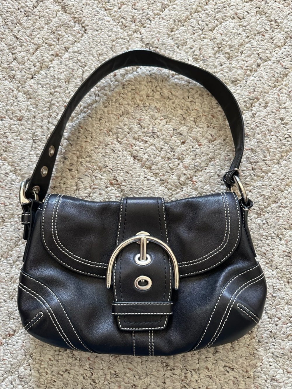 Coach Y2K Black Leather Soho Flap Big Buckle Shoulder Bag 10316
